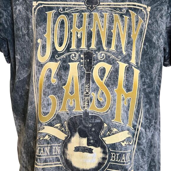 Johnny Cash T Shirt Medium Acid Wash Graphic Band Tee Man in Black Guitar Cotton - Picture 2 of 6